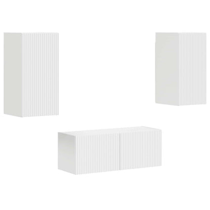 TV Cabinet Set Wall-mounted 2 pcs White Engineered Wood