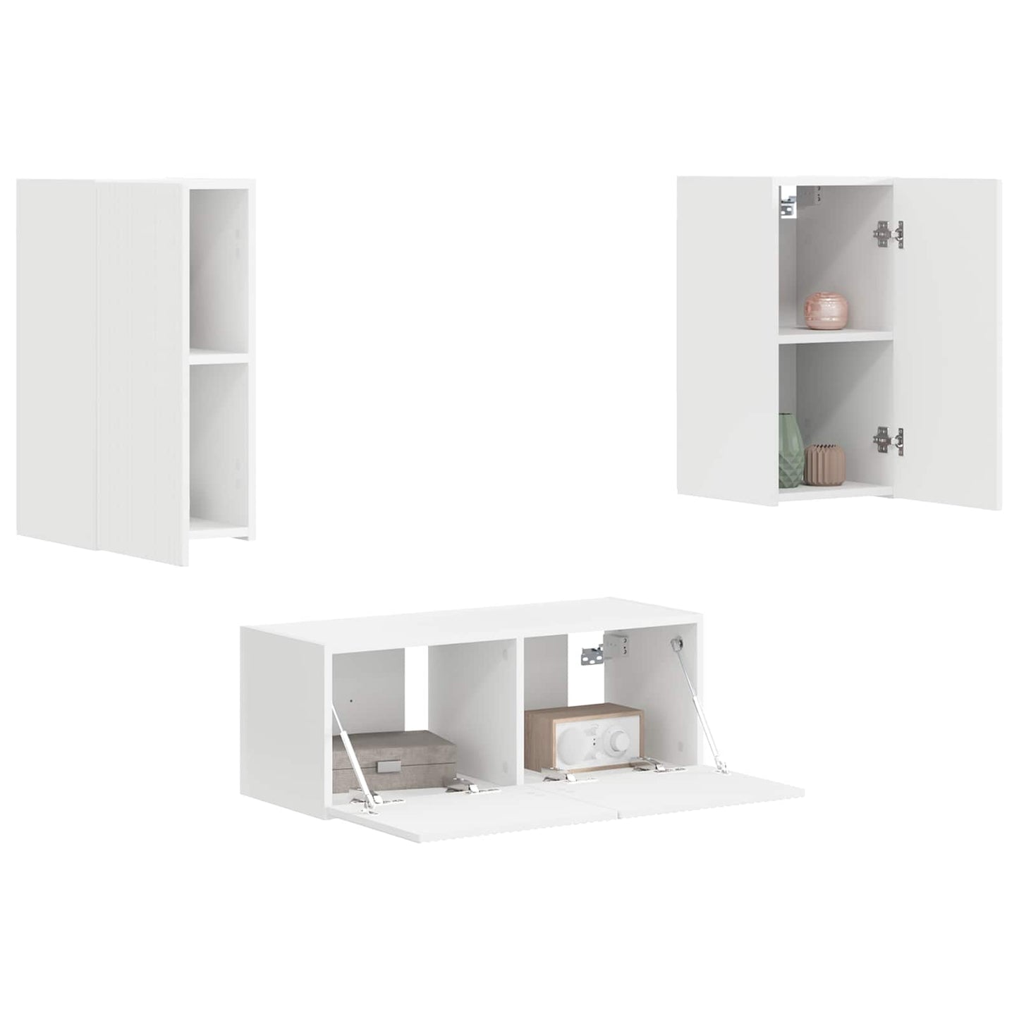 TV Cabinet Set Wall-mounted 2 pcs White Engineered Wood