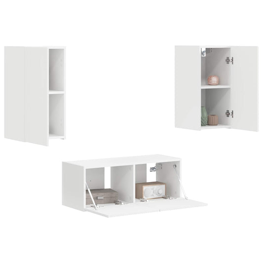 TV Cabinet Set Wall-mounted 2 pcs White Engineered Wood