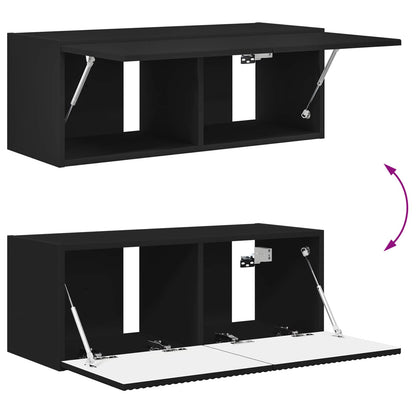 TV Cabinet Set Wall-mounted 2 pcs Black Engineered Wood