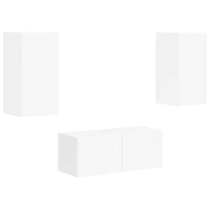 TV Cabinet Set 2 pcs High Gloss White Engineered Wood