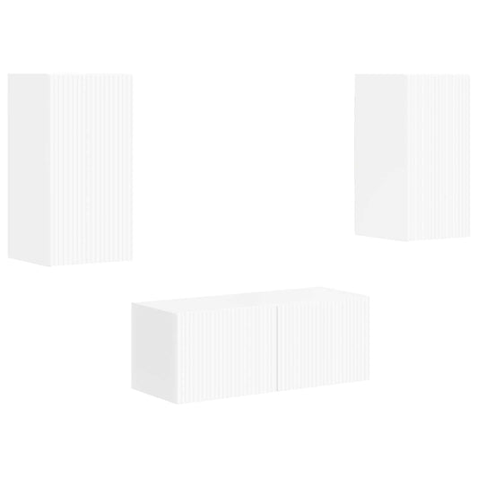 TV Cabinet Set 2 pcs High Gloss White Engineered Wood