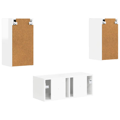 TV Cabinet Set 2 pcs High Gloss White Engineered Wood
