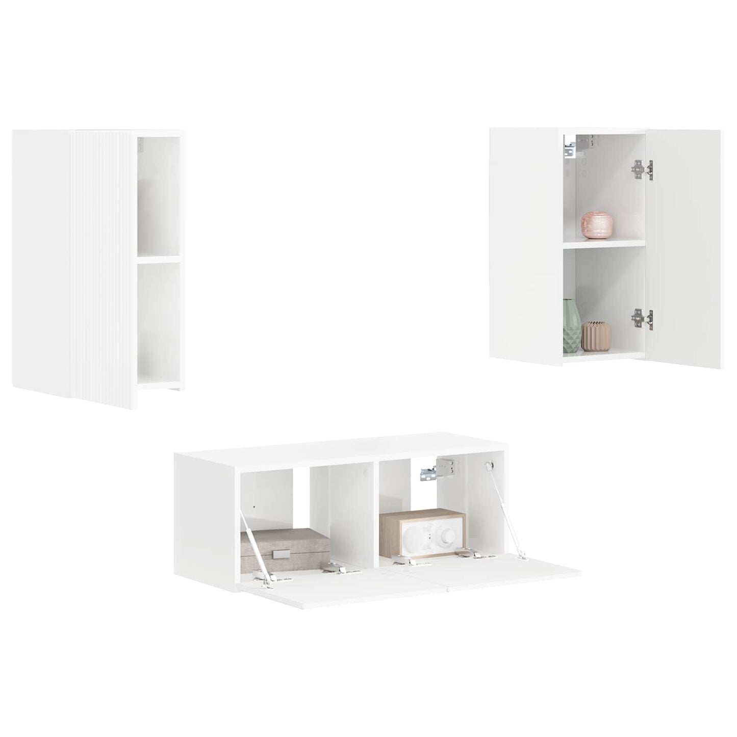 TV Cabinet Set 2 pcs High Gloss White Engineered Wood