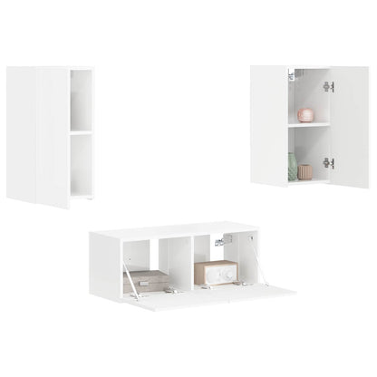 TV Cabinet Set 2 pcs High Gloss White Engineered Wood