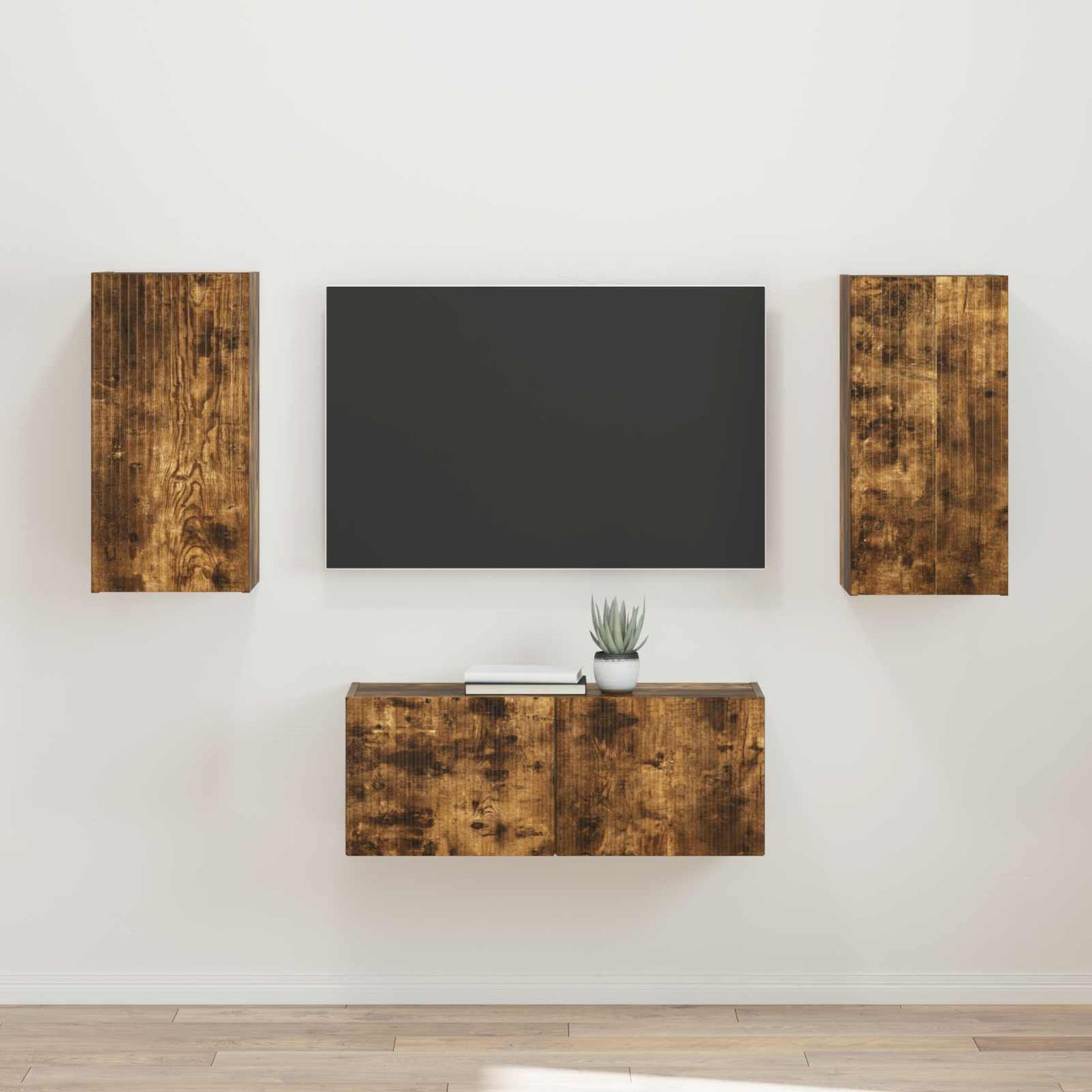 TV Cabinet Set Wall-mounted 2 pcs Smoked Oak Engineered Wood