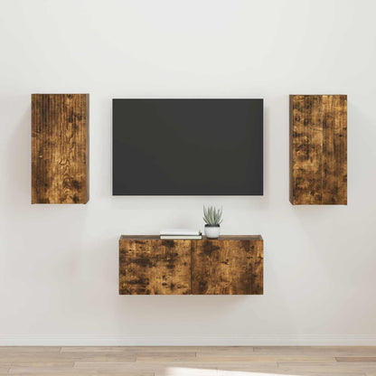 TV Cabinet Set Wall-mounted 2 pcs Smoked Oak Engineered Wood