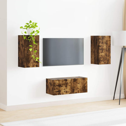 TV Cabinet Set Wall-mounted 2 pcs Smoked Oak Engineered Wood