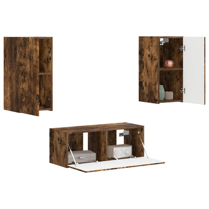 TV Cabinet Set Wall-mounted 2 pcs Smoked Oak Engineered Wood