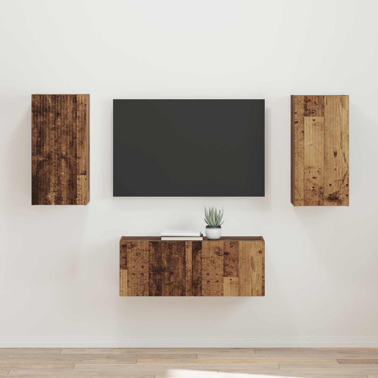 TV Cabinet Set Wall-mounted 2 pcs Old Wood Engineered Wood