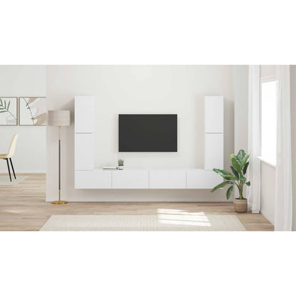 TV Cabinet Set Wall-mounted 2 pcs White Engineered Wood