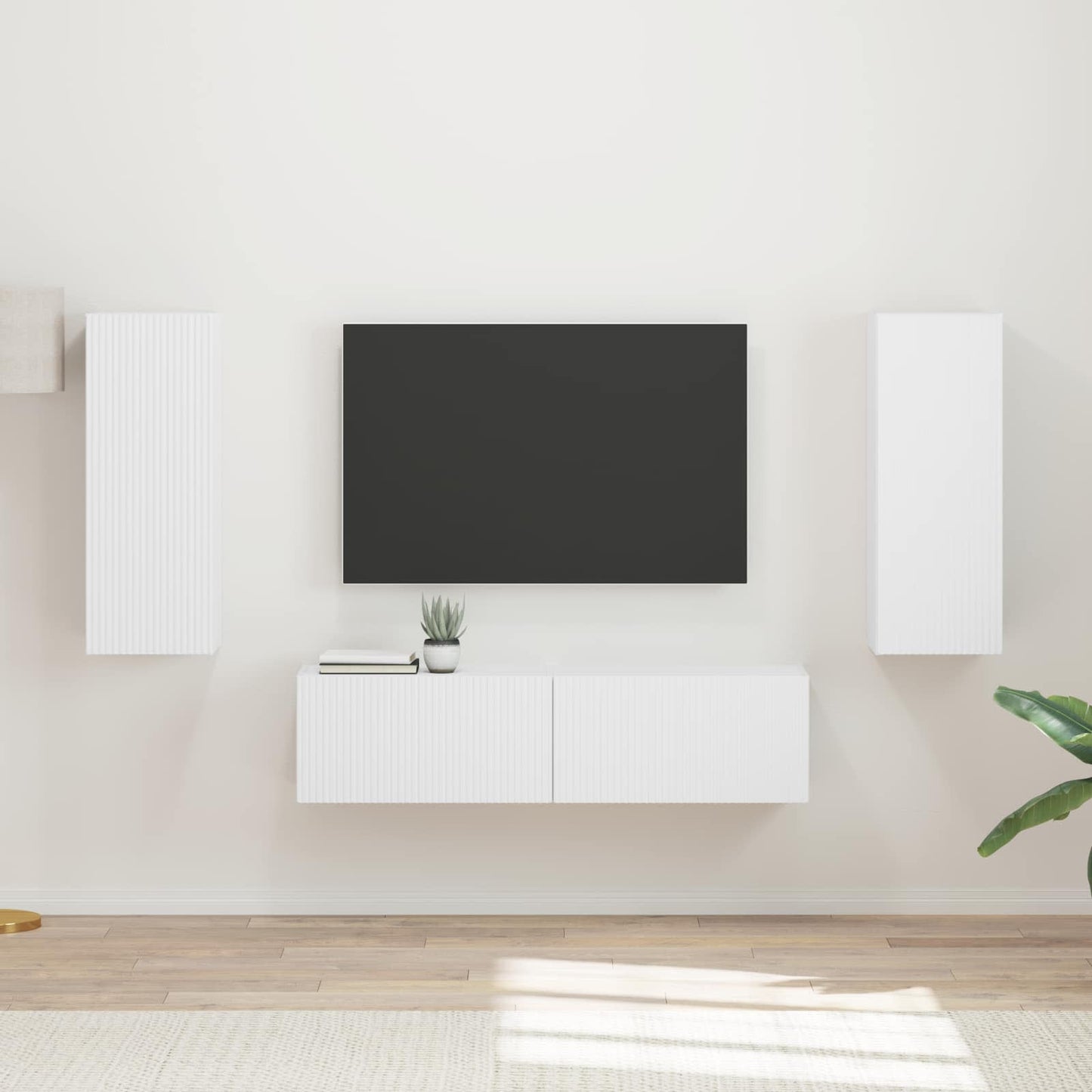 TV Cabinet Set Wall-mounted 2 pcs White Engineered Wood