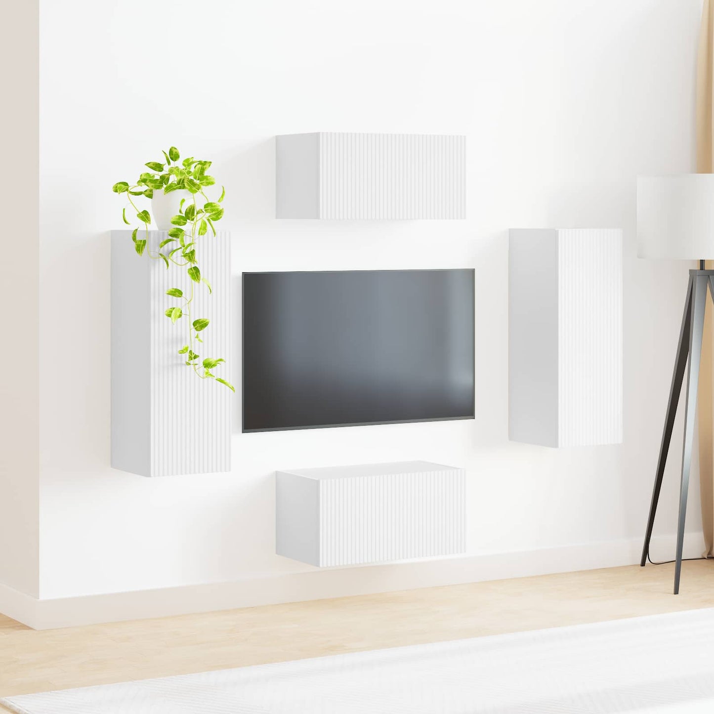 TV Cabinet Set Wall-mounted 2 pcs White Engineered Wood