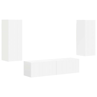 TV Cabinet Set Wall-mounted 2 pcs White Engineered Wood