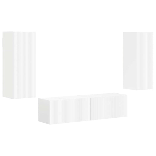 TV Cabinet Set Wall-mounted 2 pcs White Engineered Wood