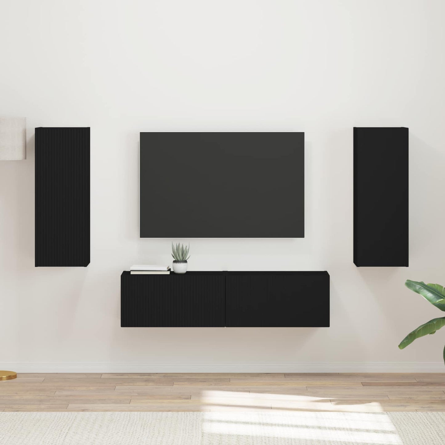TV Cabinet Set 2 pcs Black Engineered Wood