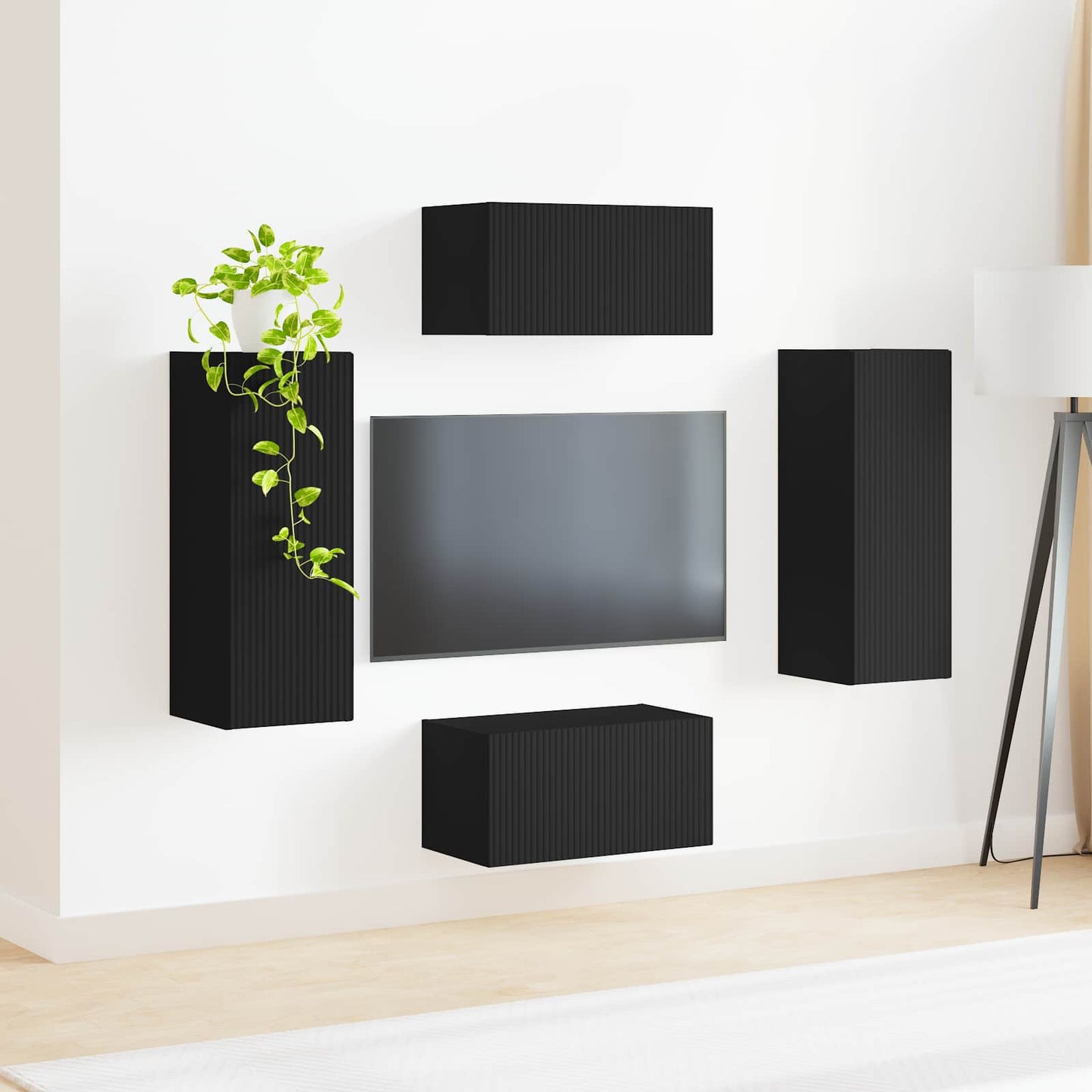 TV Cabinet Set 2 pcs Black Engineered Wood