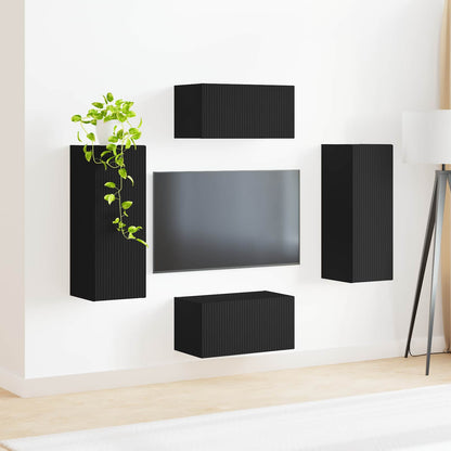TV Cabinet Set 2 pcs Black Engineered Wood