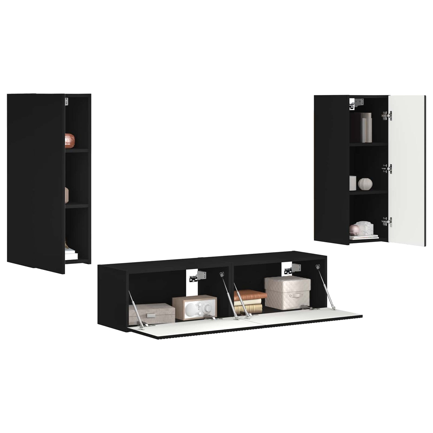 TV Cabinet Set 2 pcs Black Engineered Wood