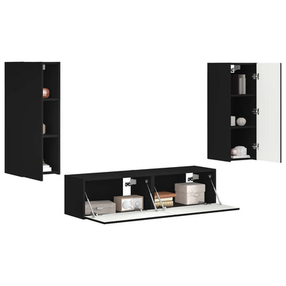 TV Cabinet Set 2 pcs Black Engineered Wood