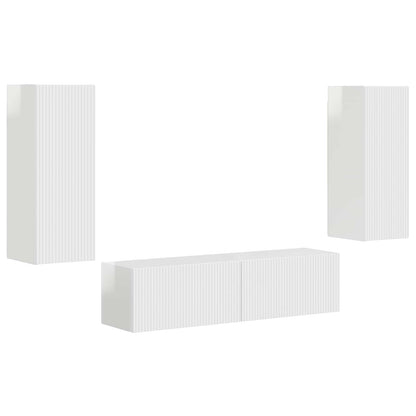 TV Cabinet Set 2 pcs High Gloss White Engineered Wood