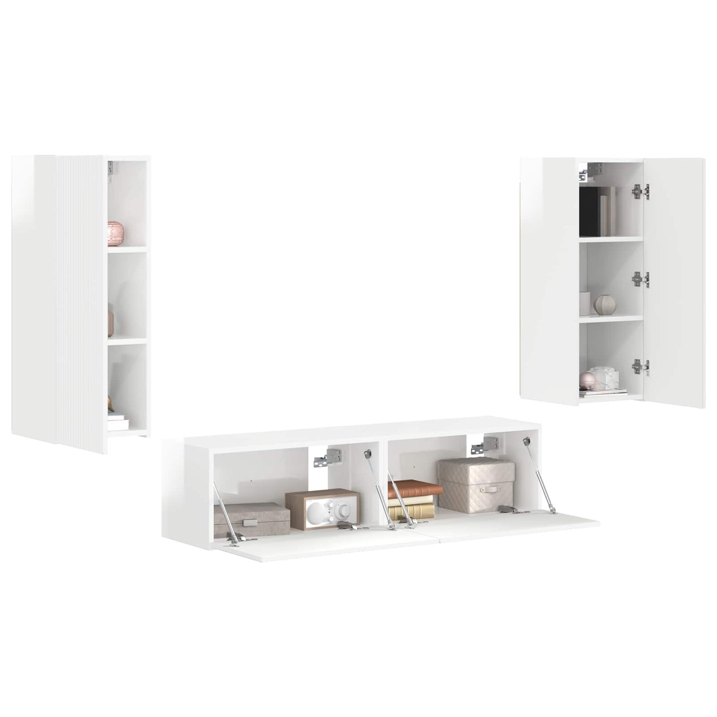 TV Cabinet Set 2 pcs High Gloss White Engineered Wood