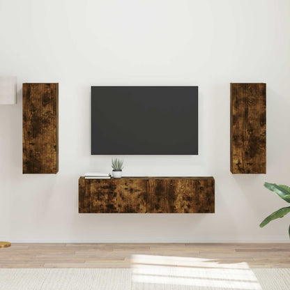 TV Cabinet Set Wall-mounted 2 pcs Smoked Oak Engineered Wood