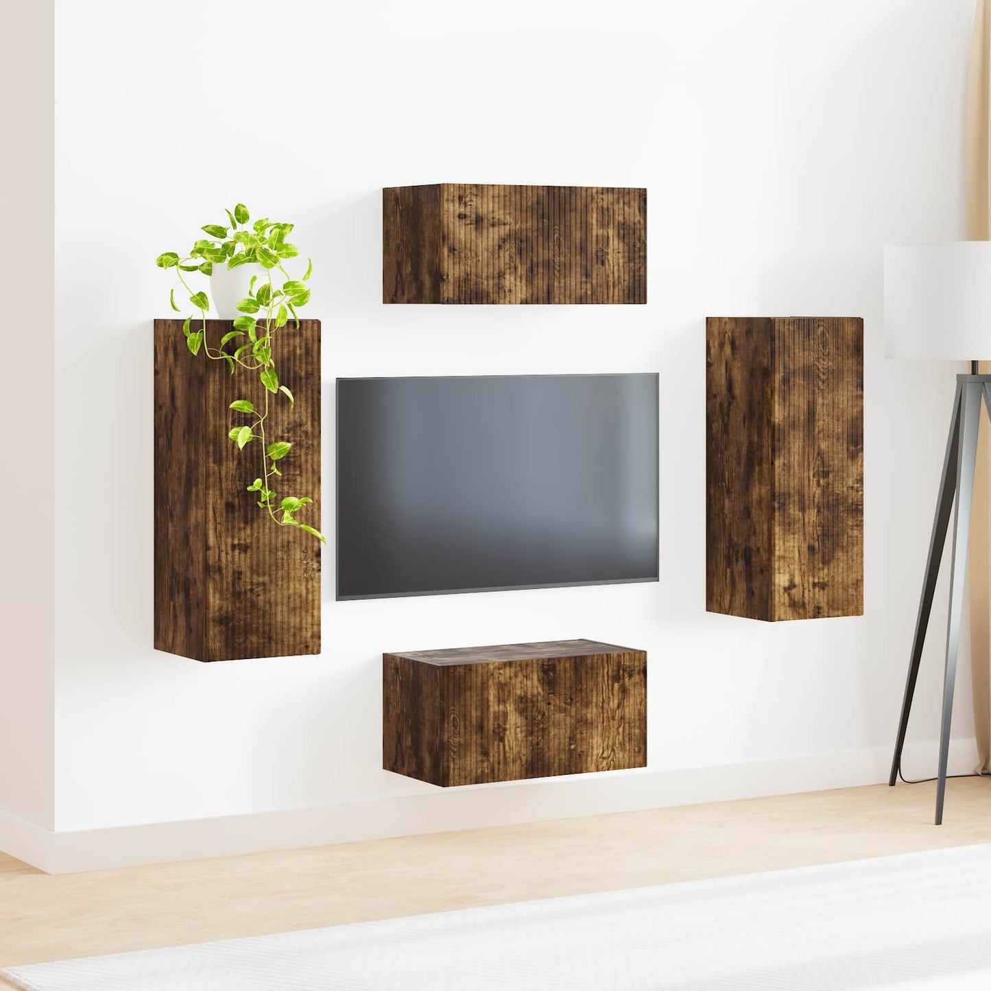TV Cabinet Set Wall-mounted 2 pcs Smoked Oak Engineered Wood