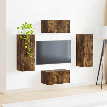 TV Cabinet Set Wall-mounted 2 pcs Smoked Oak Engineered Wood
