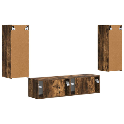 TV Cabinet Set Wall-mounted 2 pcs Smoked Oak Engineered Wood