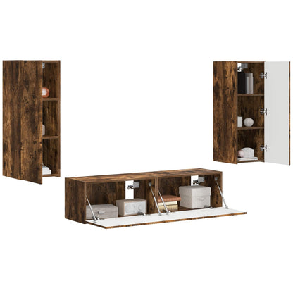 TV Cabinet Set Wall-mounted 2 pcs Smoked Oak Engineered Wood