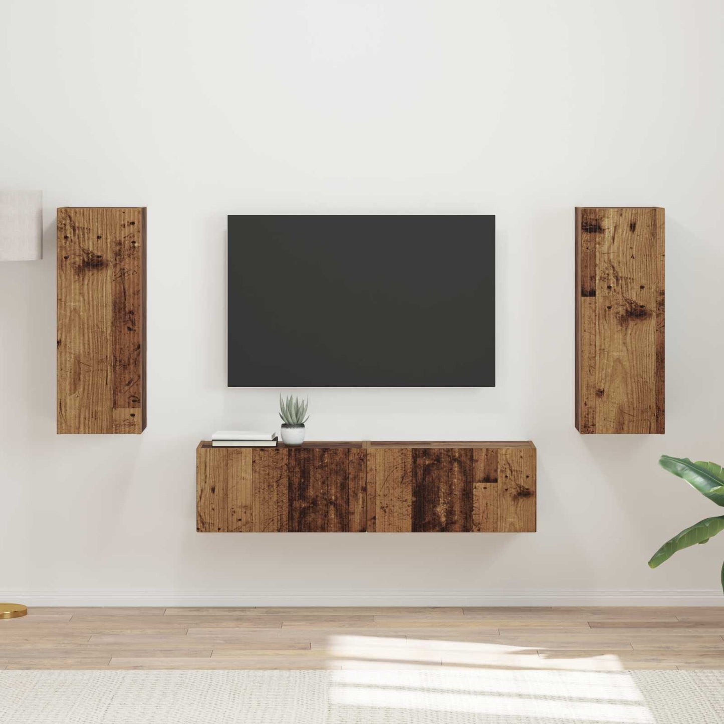 TV Cabinet Set Wall-mounted 2 pcs Old Wood Engineered Wood