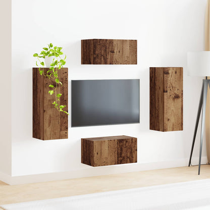 TV Cabinet Set Wall-mounted 2 pcs Old Wood Engineered Wood