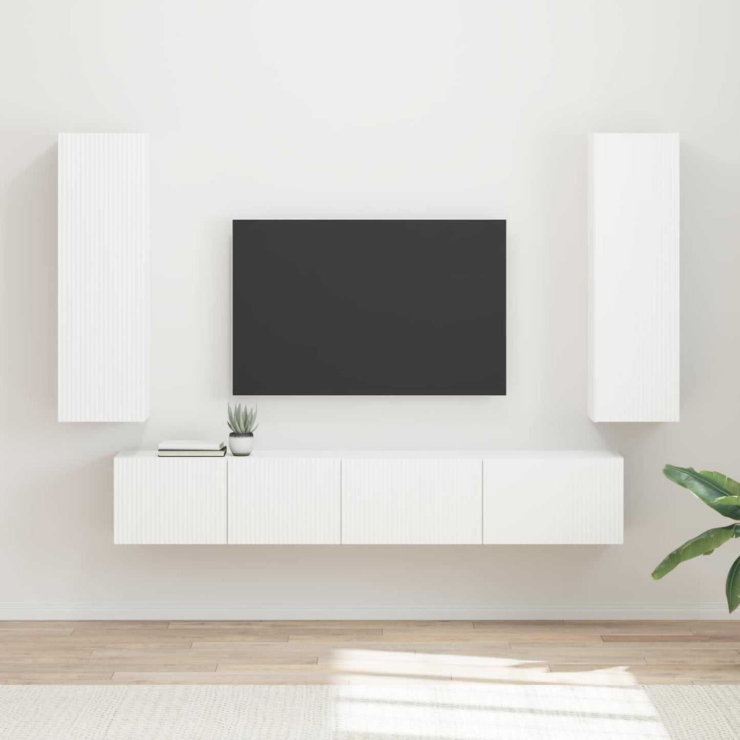TV Cabinet Set Wall-mounted 3 pcs White Engineered Wood
