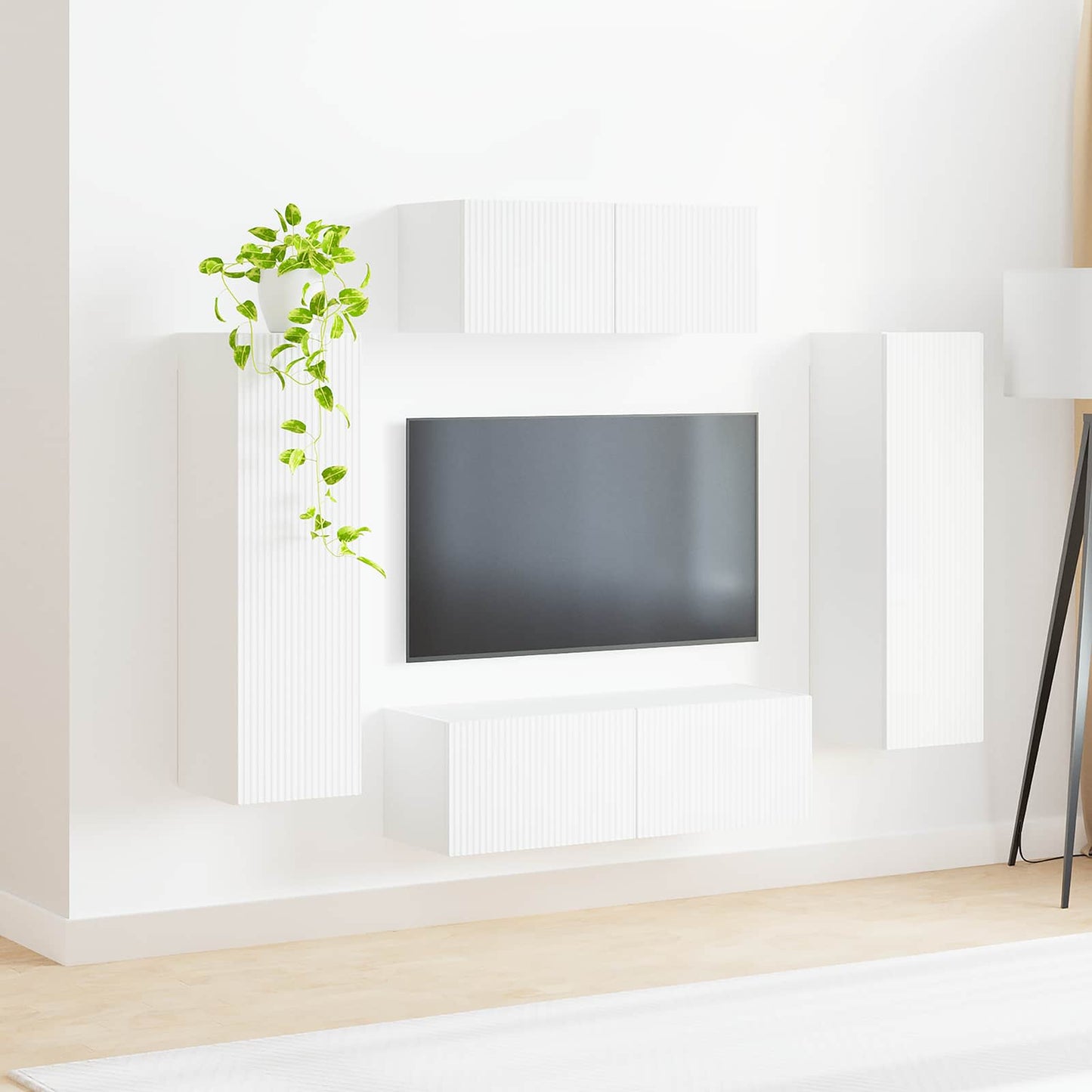 TV Cabinet Set Wall-mounted 3 pcs White Engineered Wood