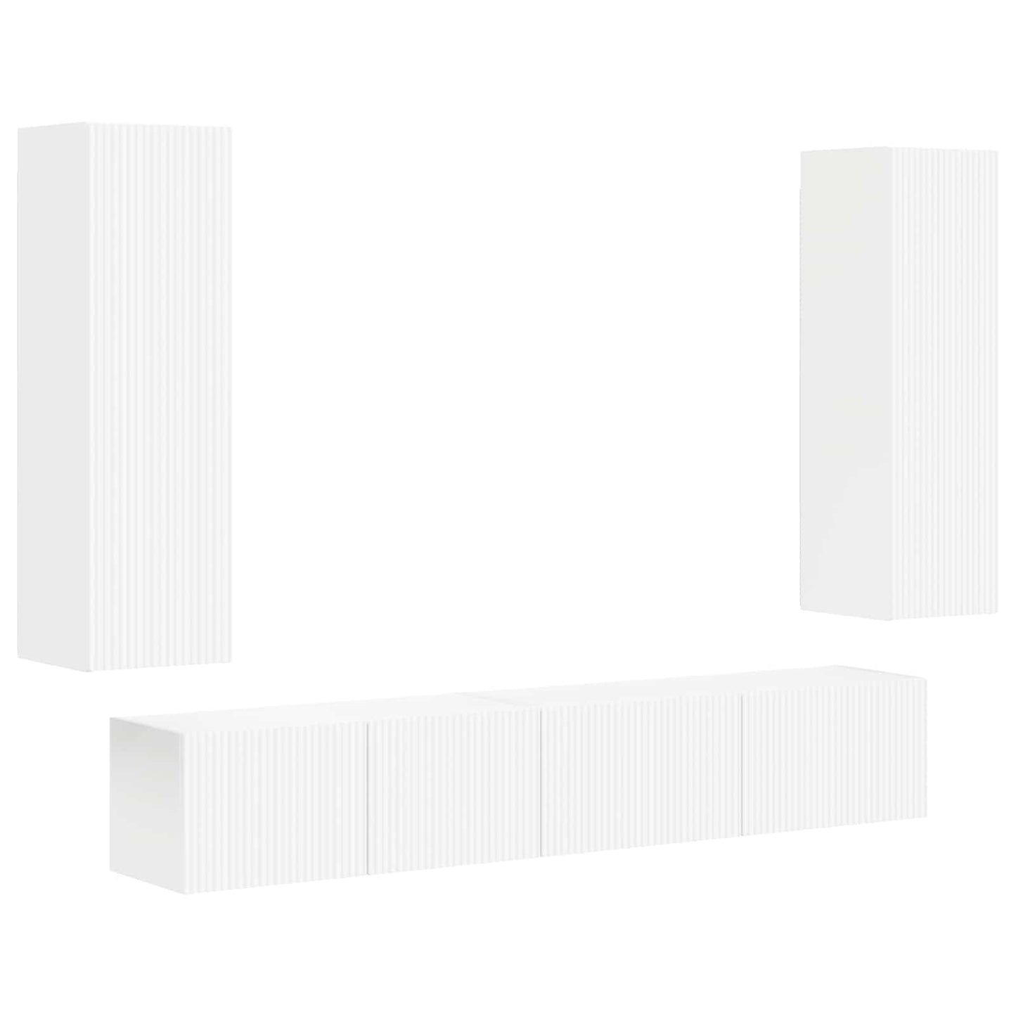 TV Cabinet Set Wall-mounted 3 pcs White Engineered Wood