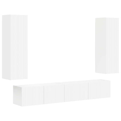TV Cabinet Set Wall-mounted 3 pcs White Engineered Wood
