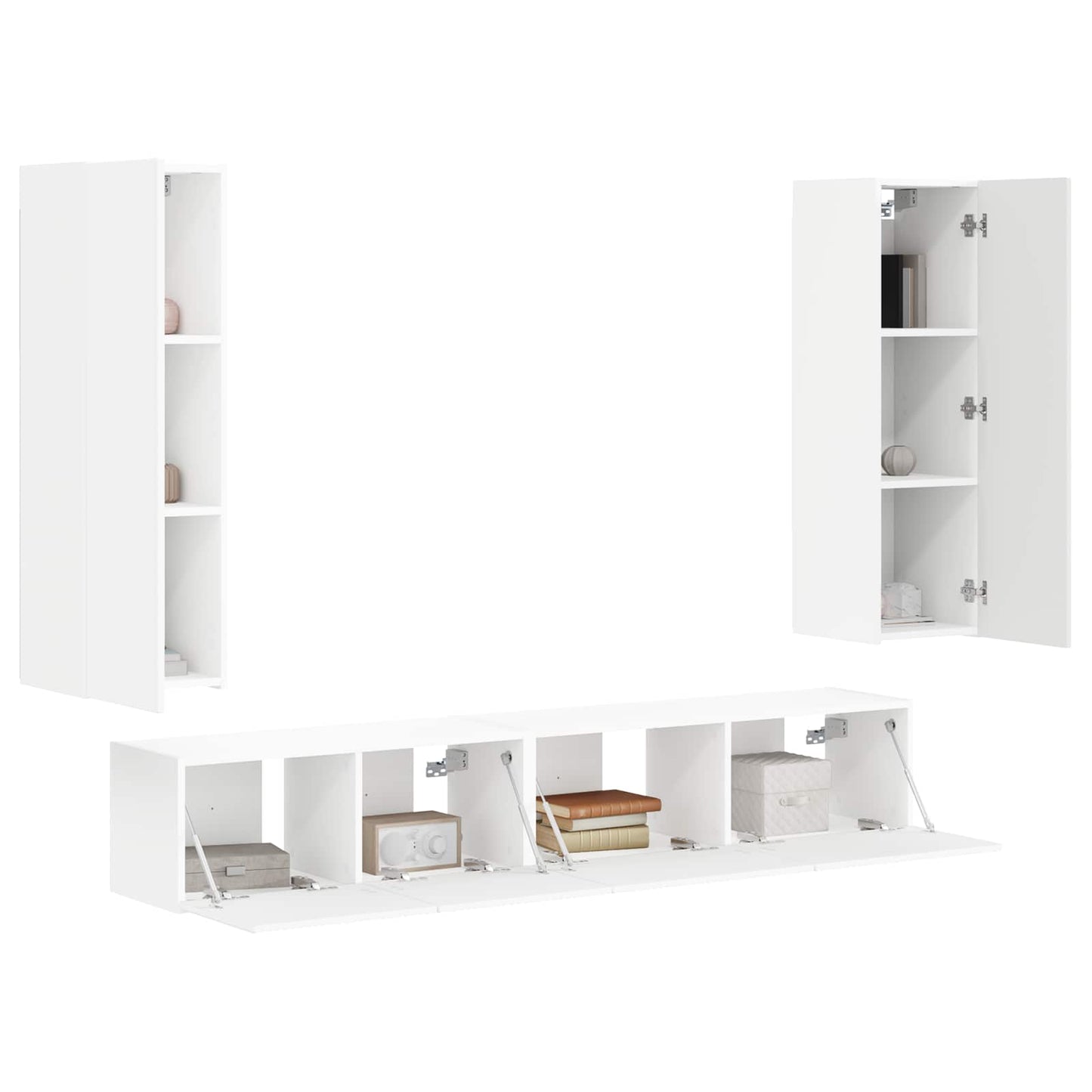 TV Cabinet Set Wall-mounted 3 pcs White Engineered Wood