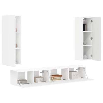 TV Cabinet Set Wall-mounted 3 pcs White Engineered Wood