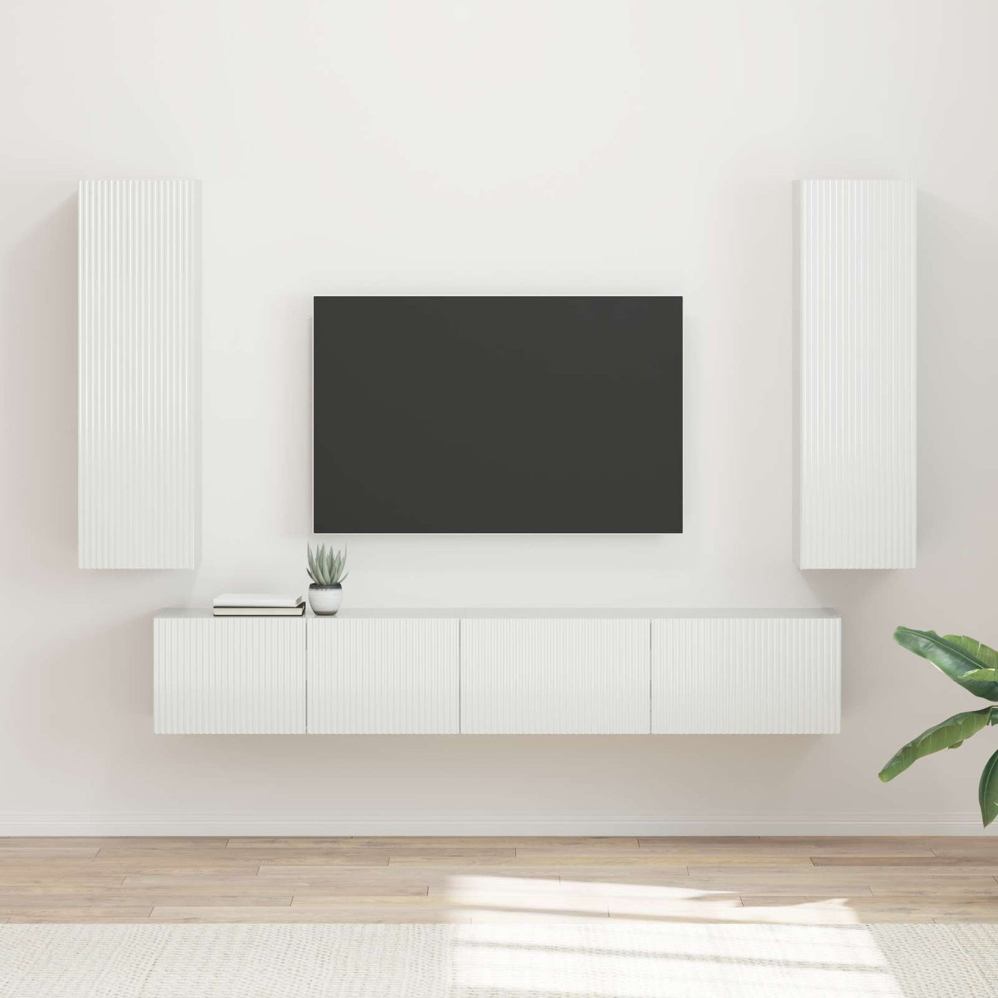 TV Cabinet Set 3 pcs High Gloss White Engineered Wood
