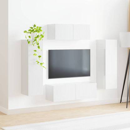 TV Cabinet Set 3 pcs High Gloss White Engineered Wood