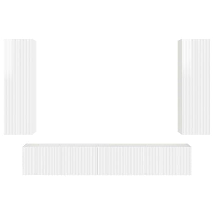 TV Cabinet Set 3 pcs High Gloss White Engineered Wood