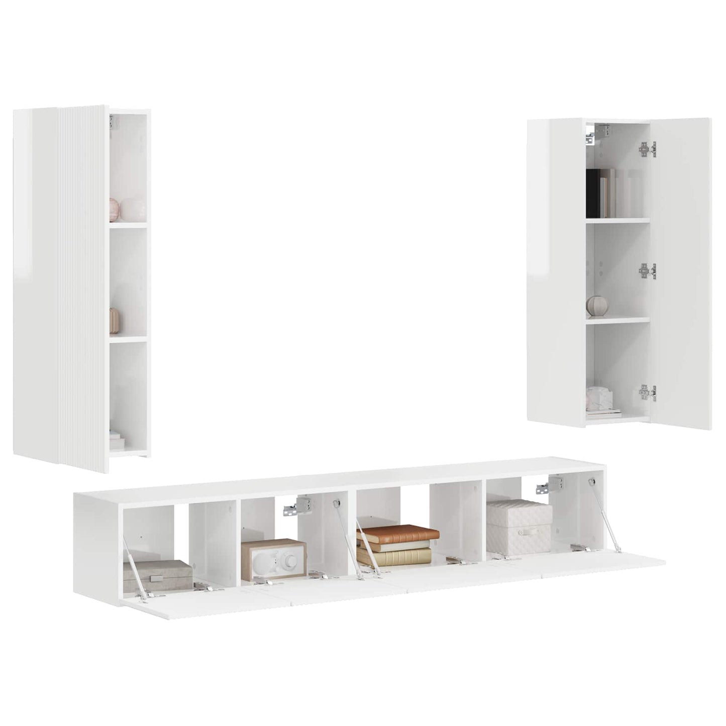 TV Cabinet Set 3 pcs High Gloss White Engineered Wood
