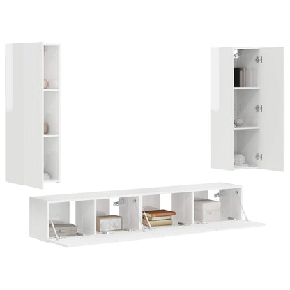 TV Cabinet Set 3 pcs High Gloss White Engineered Wood