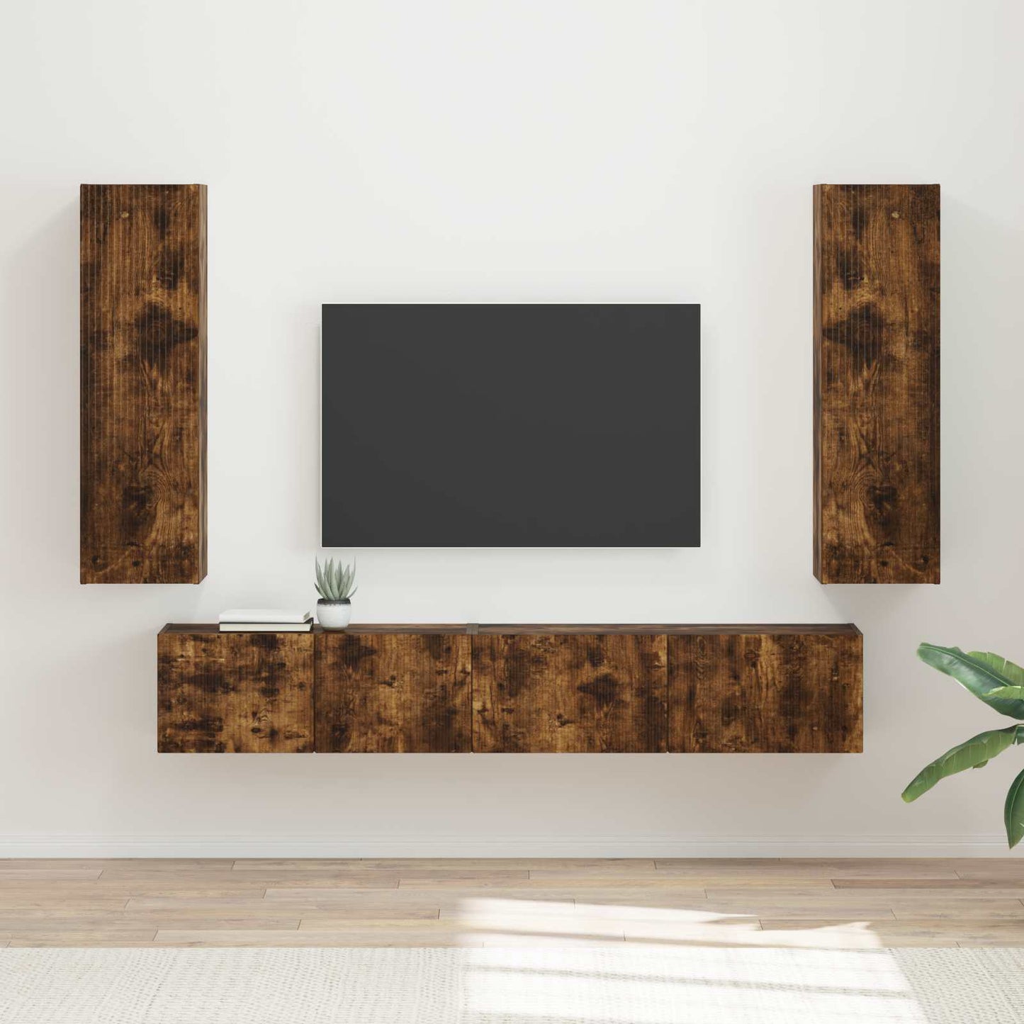 TV Cabinet Set Wall-mounted 3 pcs Smoked Oak Engineered Wood