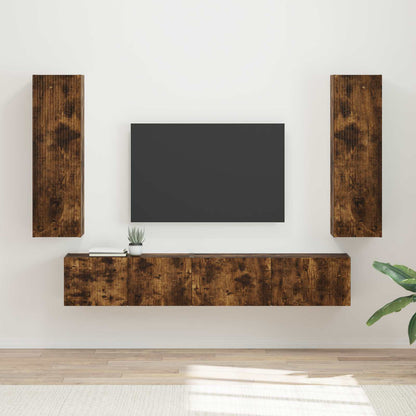 TV Cabinet Set Wall-mounted 3 pcs Smoked Oak Engineered Wood