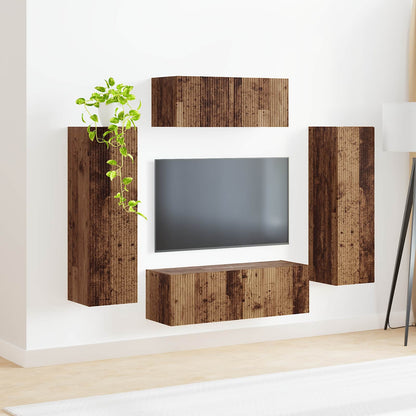 TV Cabinet Set Wall-mounted 3 pcs Smoked Oak Engineered Wood