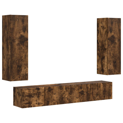 TV Cabinet Set Wall-mounted 3 pcs Smoked Oak Engineered Wood