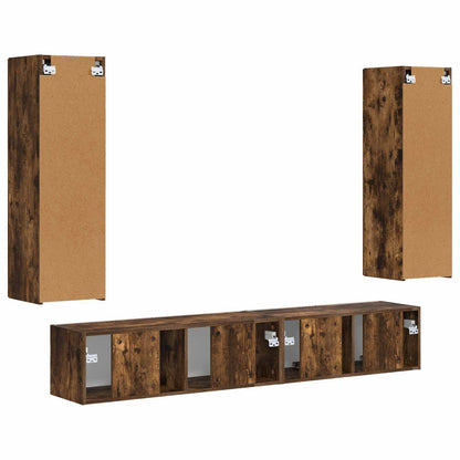 TV Cabinet Set Wall-mounted 3 pcs Smoked Oak Engineered Wood