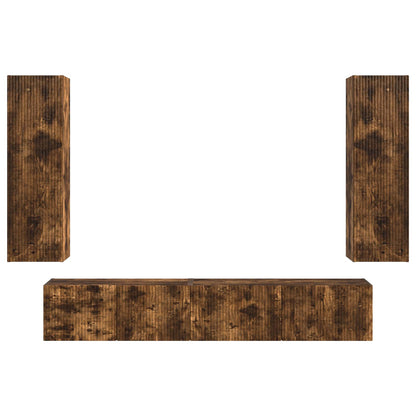 TV Cabinet Set Wall-mounted 3 pcs Smoked Oak Engineered Wood